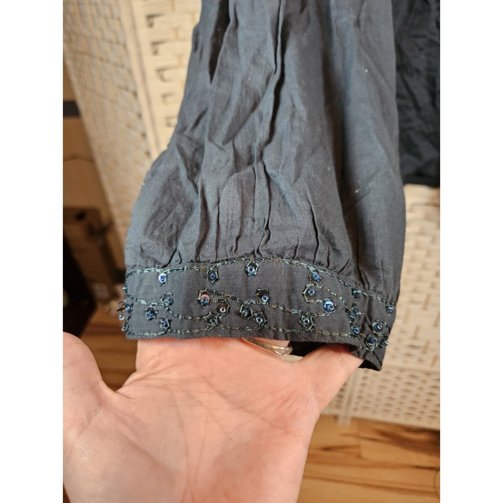Greater Good Womens Embellished Teal Blouse Sz L Casual Party Holiday - Picture 4 of 13
